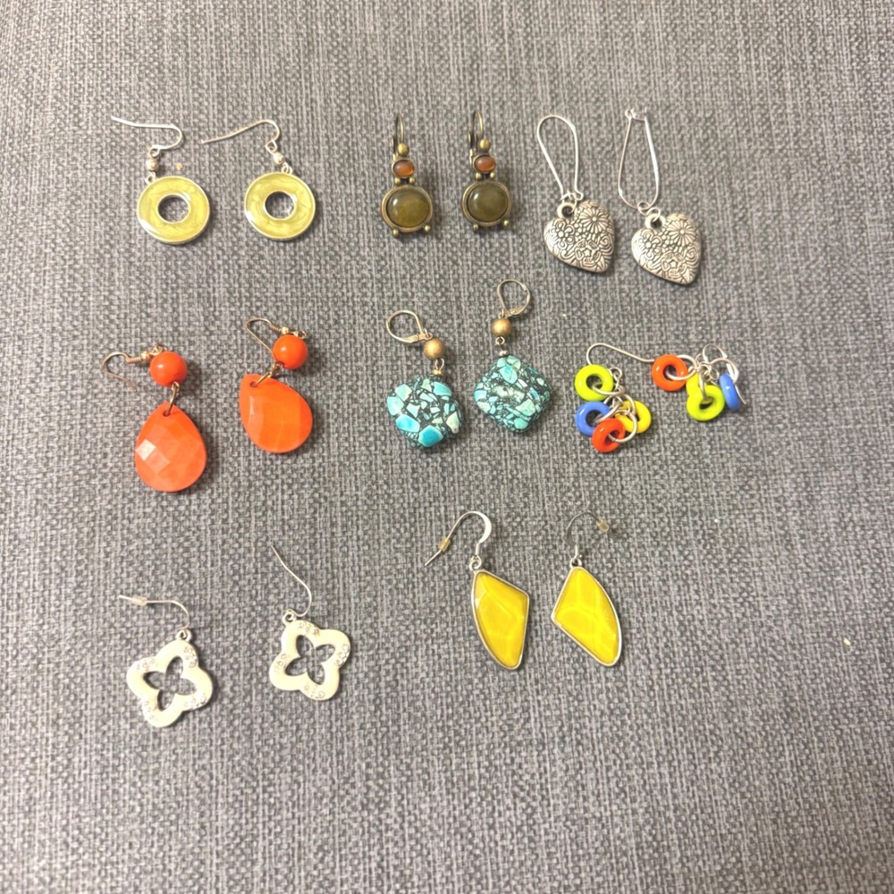 8 Pair Mixed Fashion Earring Lot Boho Turquoise Heart Orange Yellow Geometric